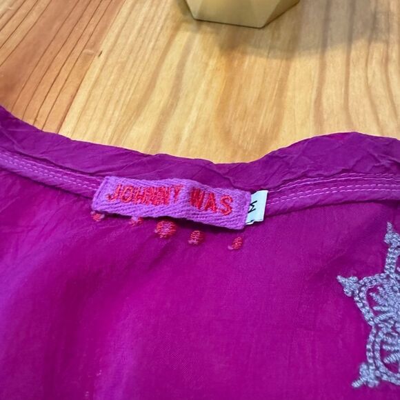 Johnny Was Embroidered Blouse Size MED Pink Floral Boho V-Neck - Picture 5 of 14